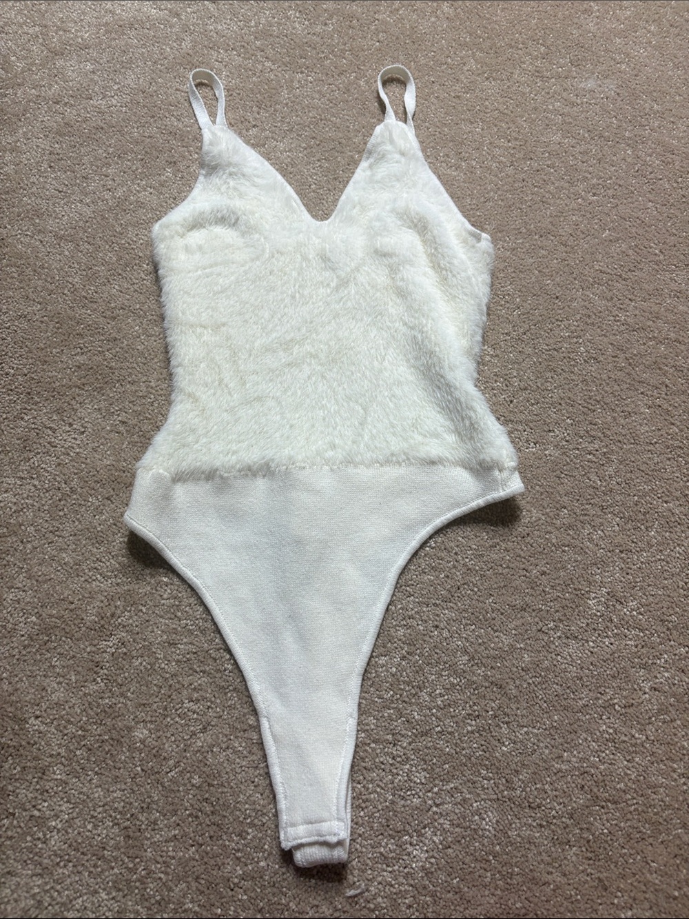 Free People White Fuzzy One-Piece Bodysuit